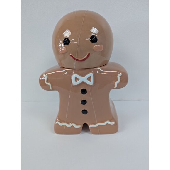 Gingerbread Man Ceramic Cookie Jar With Lid 10-Inch Tall Hand Wash Only Ideal Fo - Picture 1 of 5